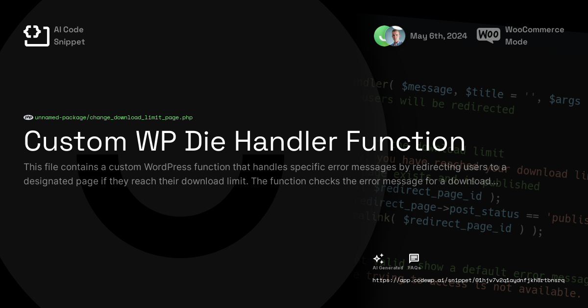 Custom WP Die Handler Function