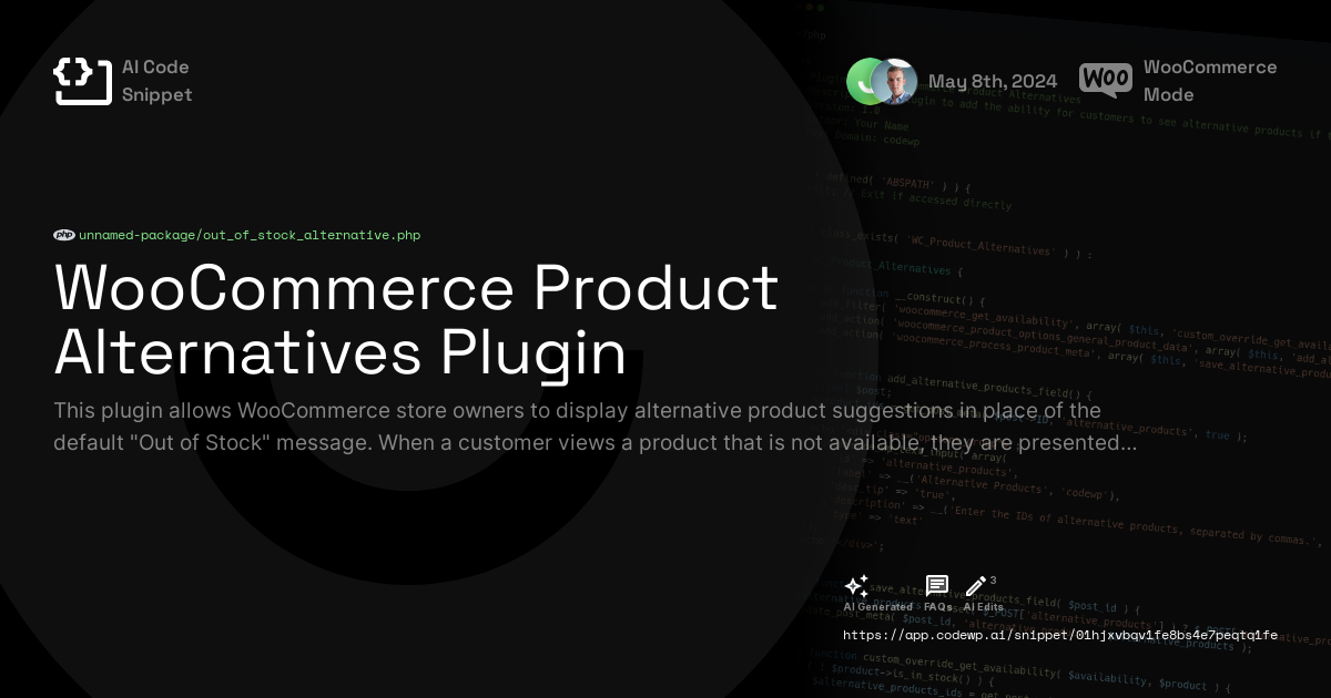 WooCommerce Product Alternatives Plugin