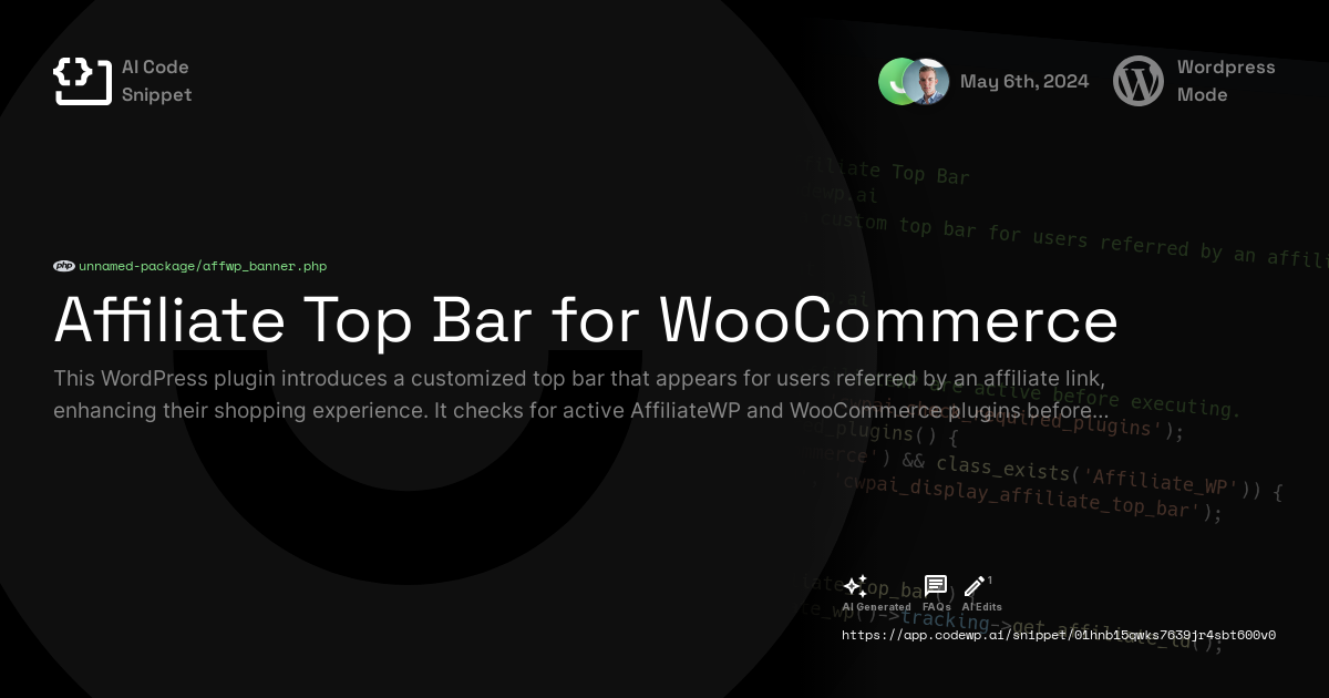 Affiliate Top Bar for WooCommerce