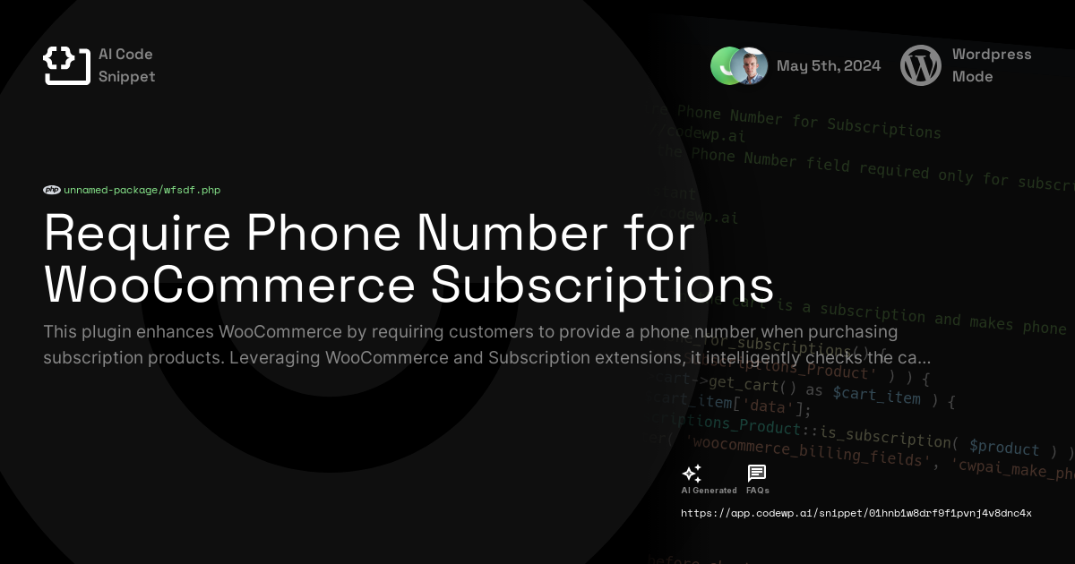Require Phone Number for WooCommerce Subscriptions