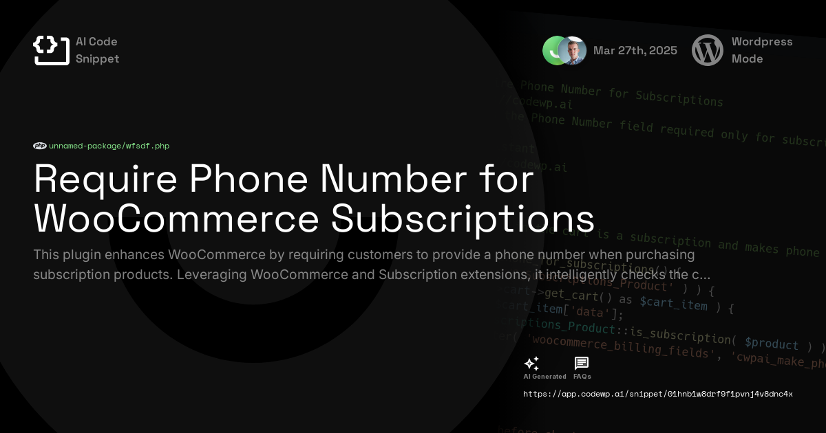 Require Phone Number for WooCommerce Subscriptions