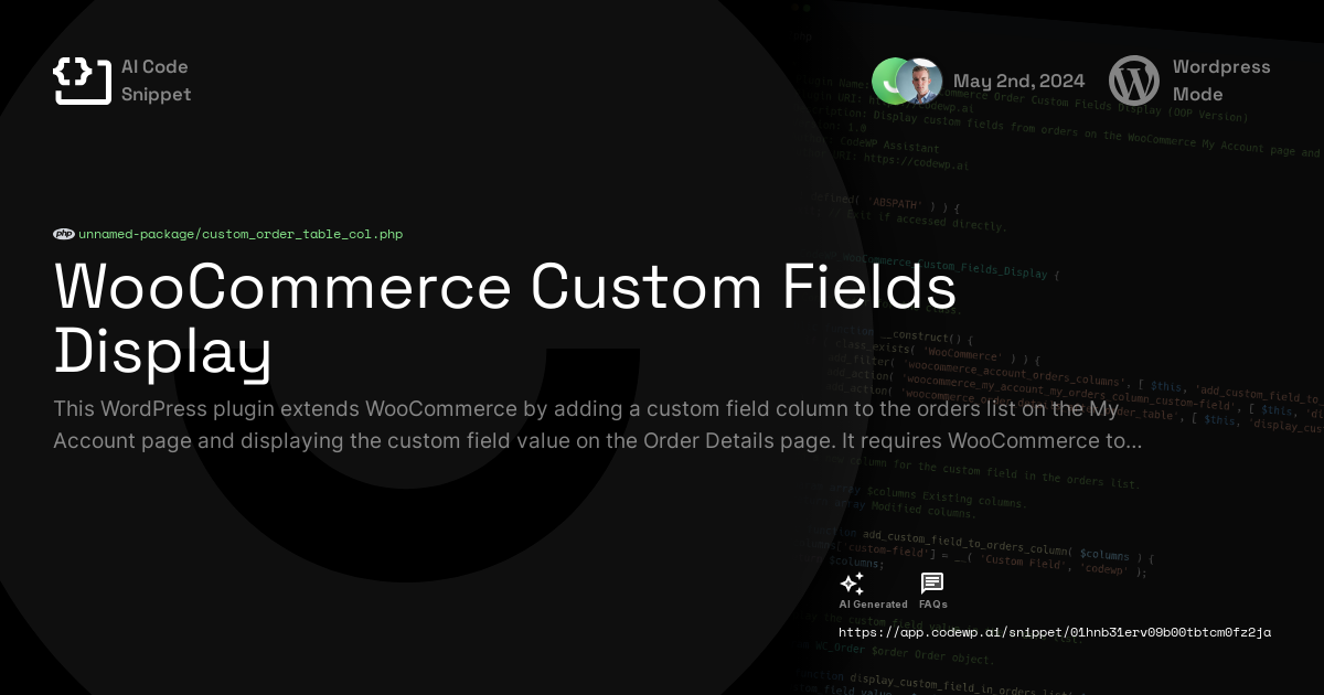 WooCommerce Custom Fields Display