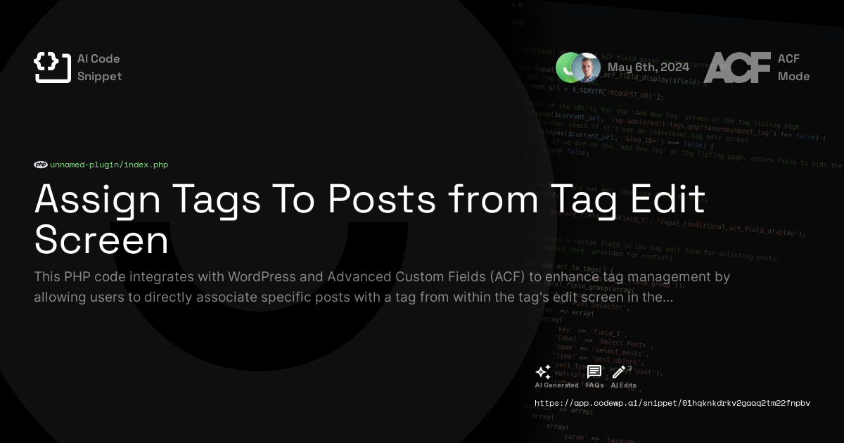 Assign Tags To Posts from Tag Edit Screen