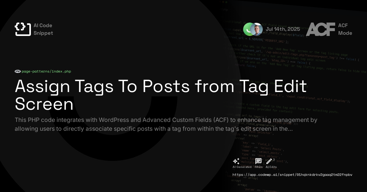 Assign Tags To Posts from Tag Edit Screen