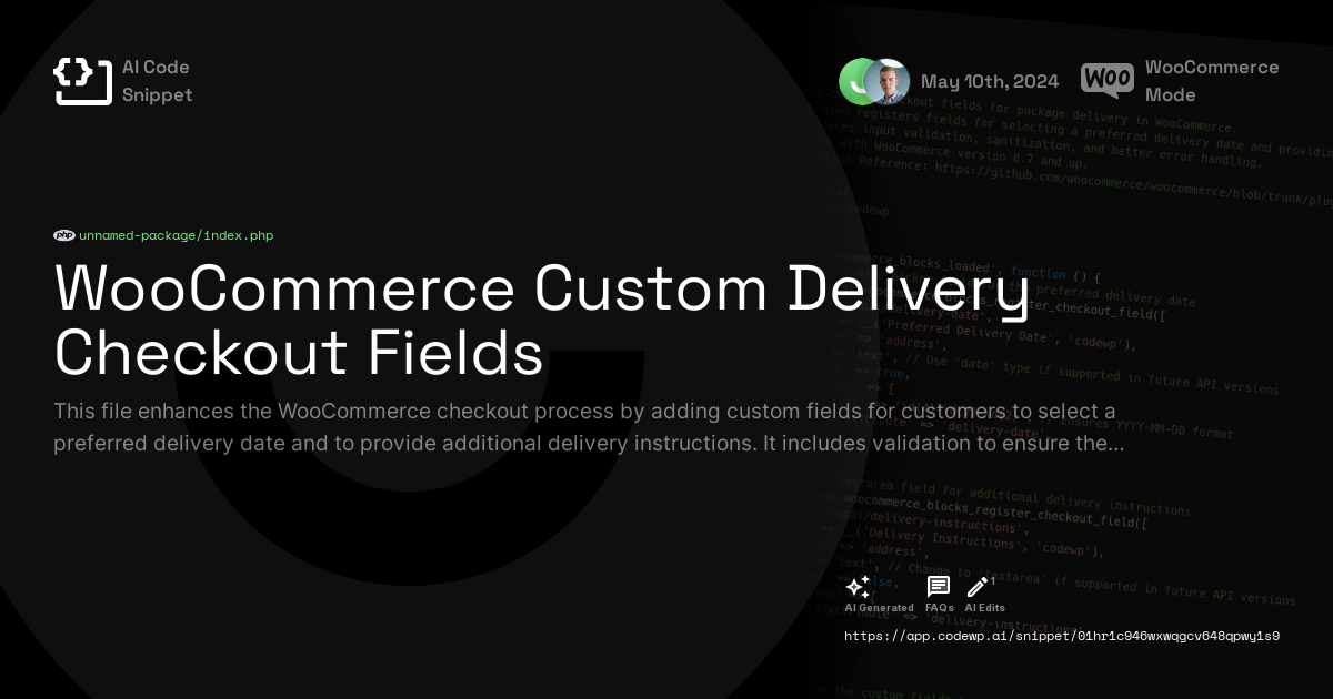 WooCommerce Custom Delivery Checkout Fields