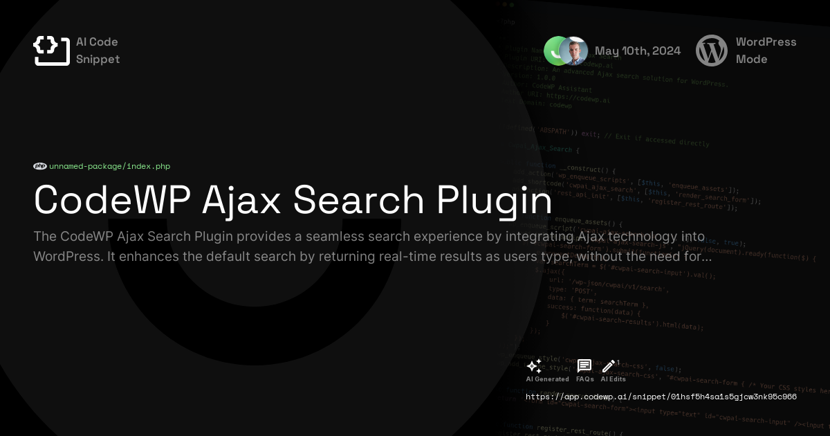 CodeWP Ajax Search Plugin