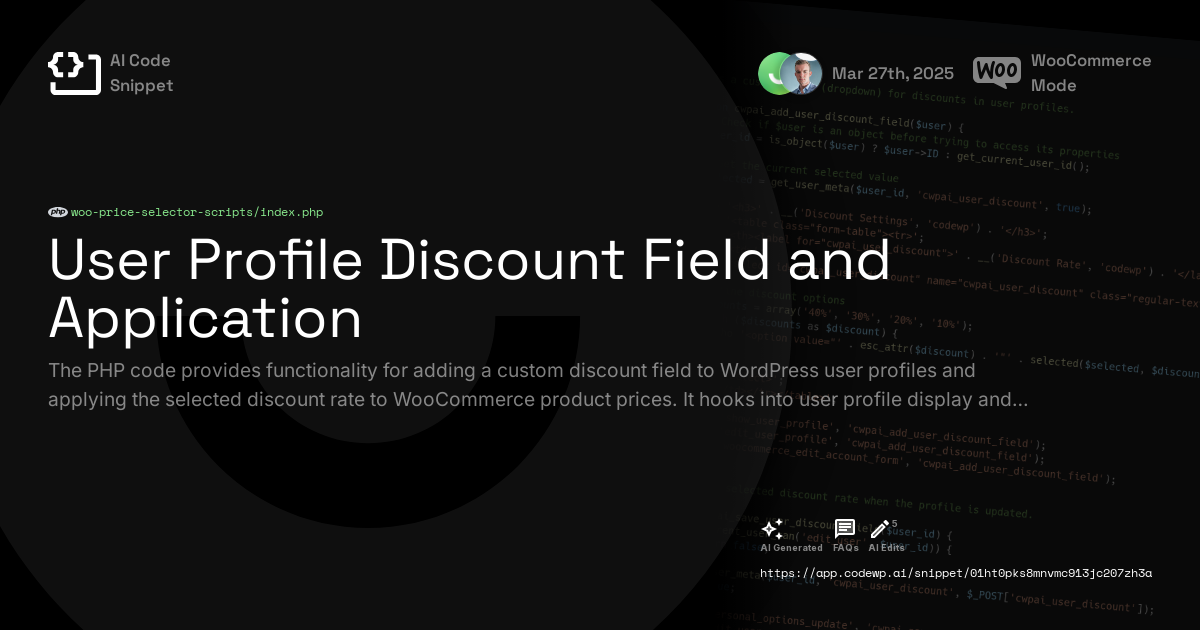 User Profile Discount Field and Application