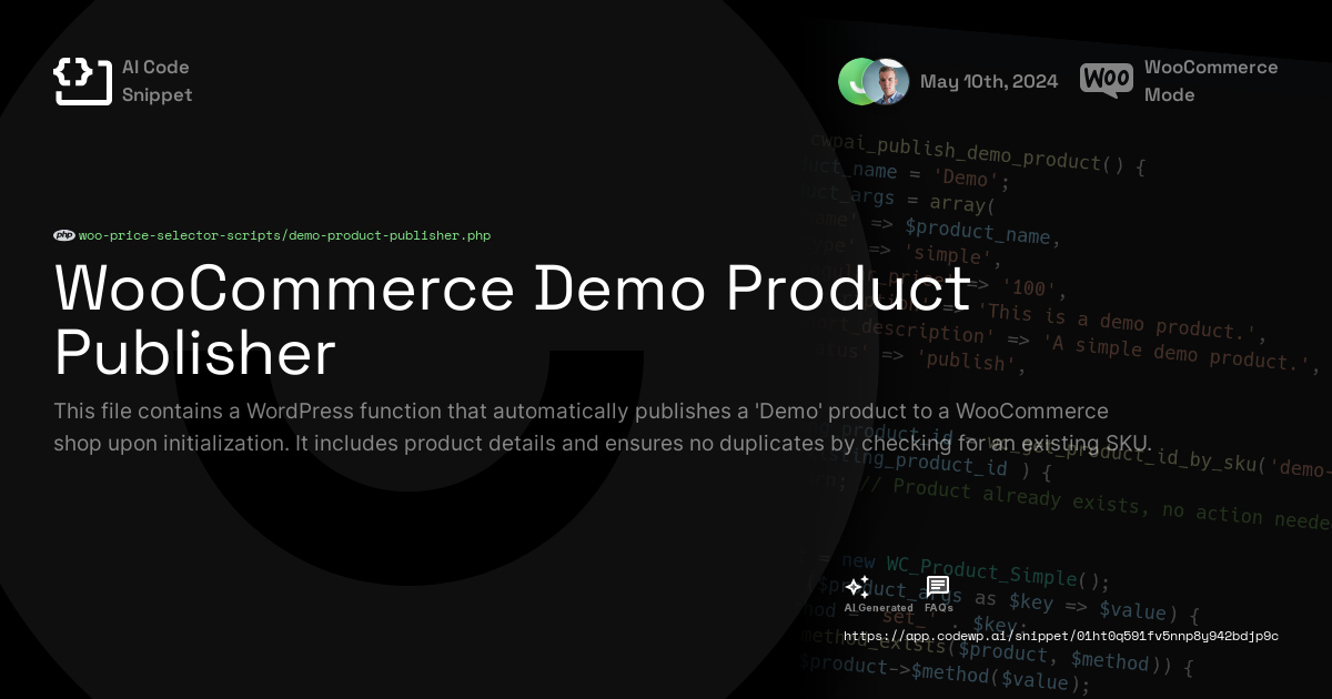 WooCommerce Demo Product Publisher