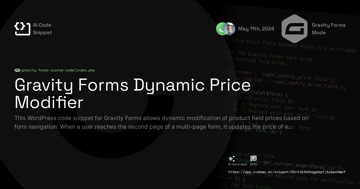 Gravity Forms Dynamic Price Modifier